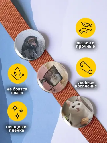 Набор значков мемы животные, 6 шт.