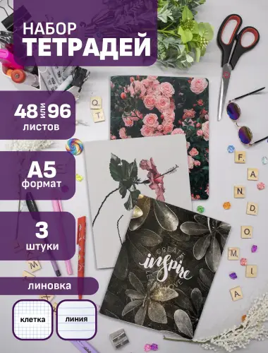 Набор тетрадей Эстетика цветы и цитаты