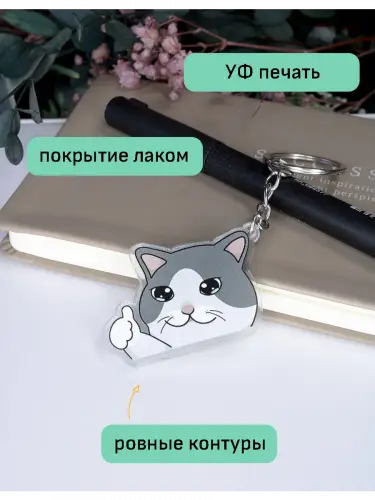 Брелок акриловый Плачущий кот с пальцем вверх